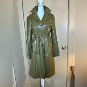 Zara Olive Leather Green Trench Coat